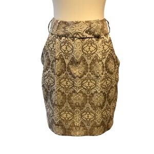 Elie Tahari Cream/ Brown Brocade Pencil Skirt With Pockets Size 8